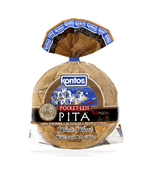 Kontos Pocket Less Pita Whole Wheat 28 oz