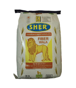 SHER Durum White Whole Wheat Atta (FIBER WALA) - 20 lbs - Daily Fresh Grocery